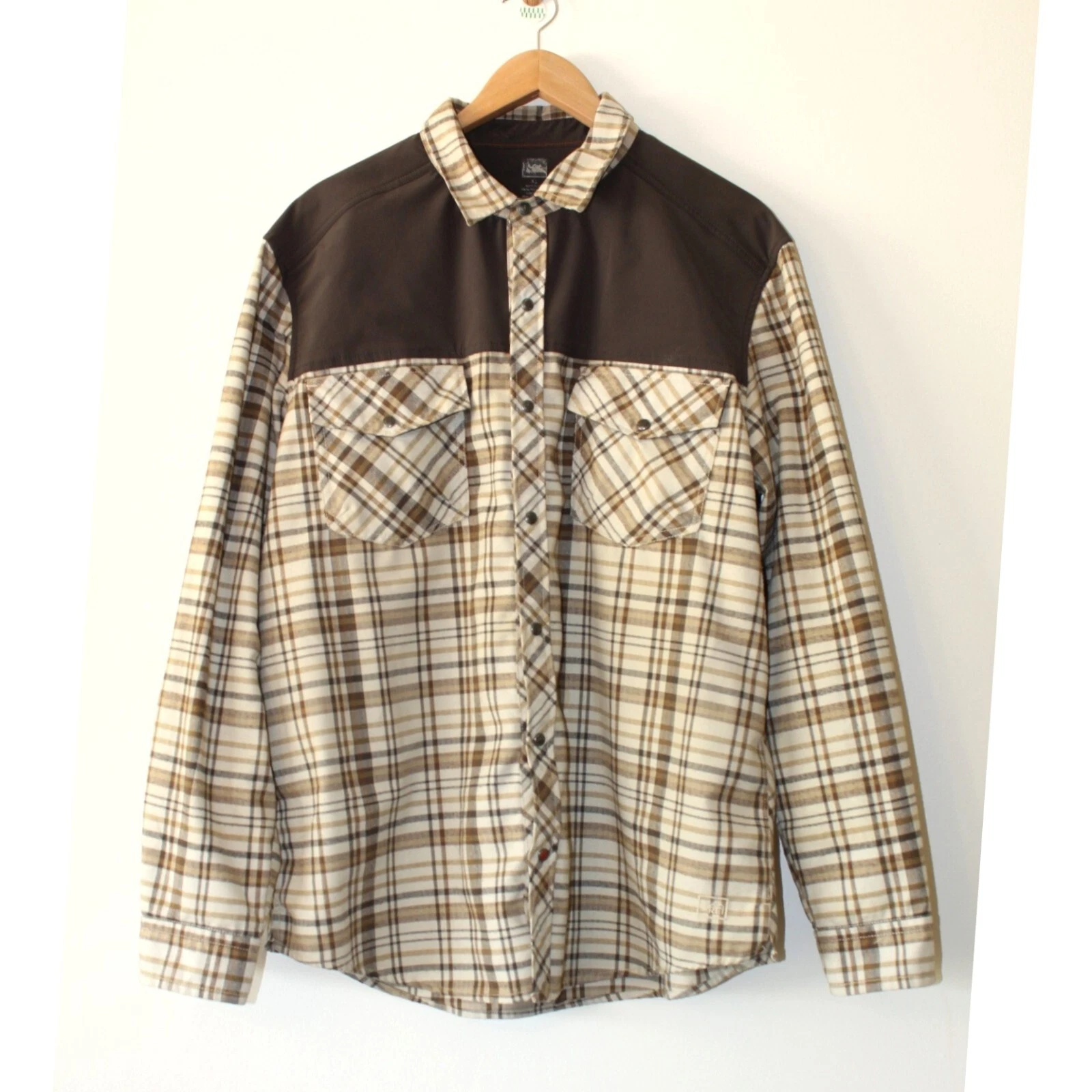 REI Riverstone Men's Flannel Shirt Button Up Size XL Brown Cowboy Long sleeves