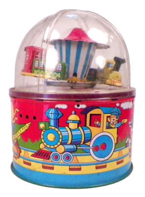 Train Go Round Tippy Toy TPS Japan Tin Plastic Weight Driven Vintage Works
