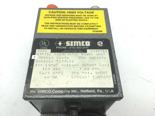 Simco 4000074 D 167Q Static Eliminator Power Unit In: 115VAC 0.25A, Out: 7kV RMS - Picture 2 of 7