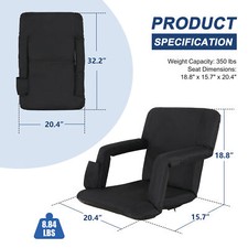 Wide Stadium Seat for Bleacher Reclining Stadium Chair Seat w/Back Cushion Black