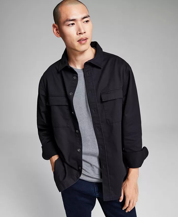 Black Men's Twill Overshirt - Slim Fit US Small Size  