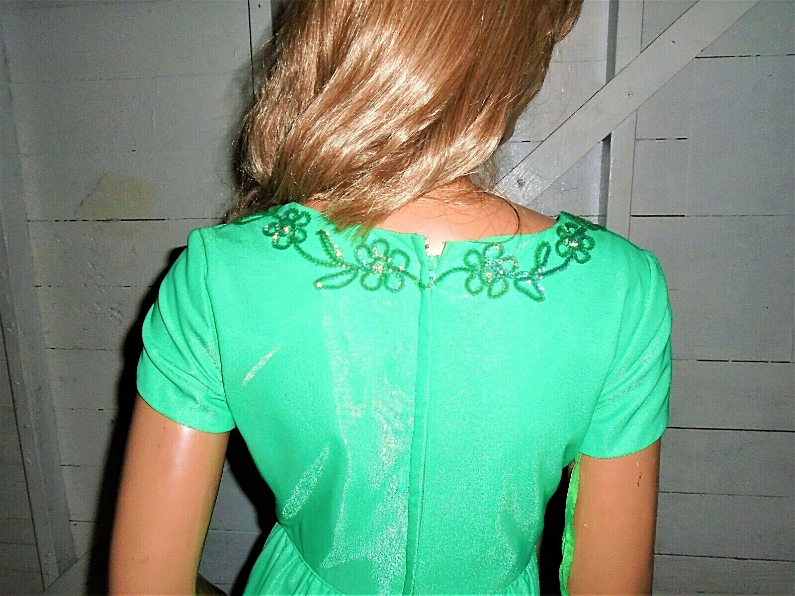 Vintage Emma Domb Metallic Green Sequin Maxi Dress 8 Gem