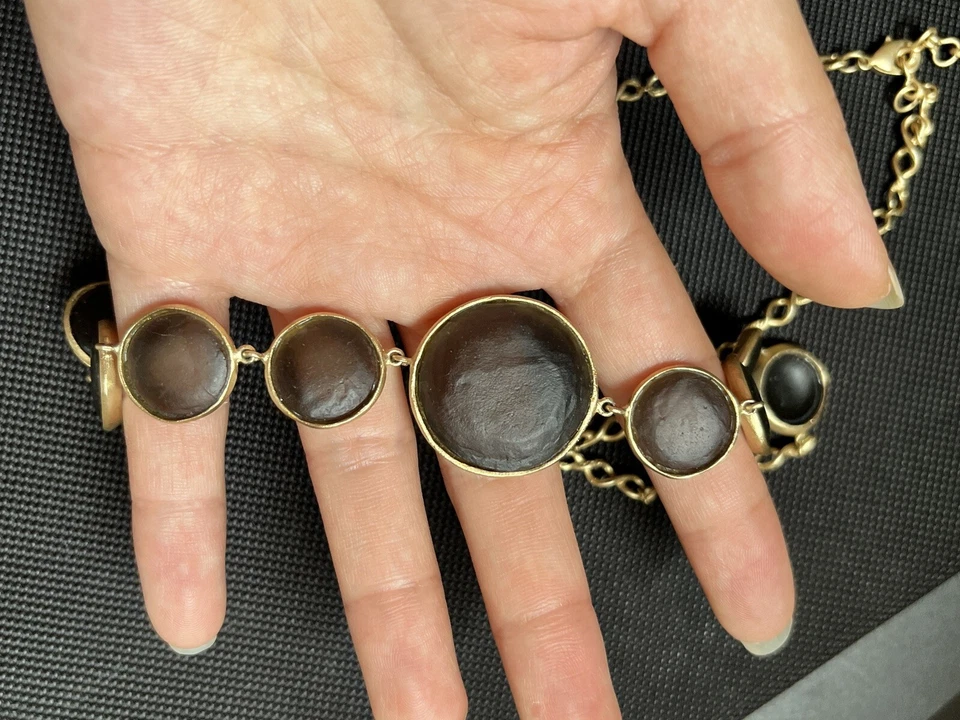 "Collar chapado en oro ajustable vintage Michael Michaud gris oscuro burbuja 16""" Foto 3 de 4