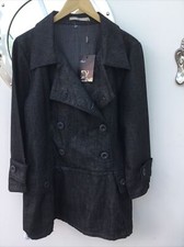Bnwt Ladies Alexo Dark Grey Denim Coat Jacket Draw String At The Bottom Size 12