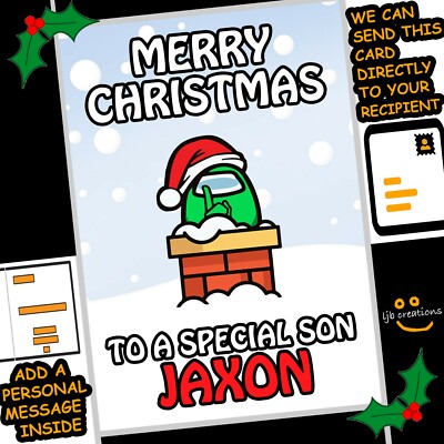 UNTER US Weihnachtskarte personalisiert Sohn Neffe Enkel Cousin NAMEN HINZUFÜGEN WEIHNACHTEN  