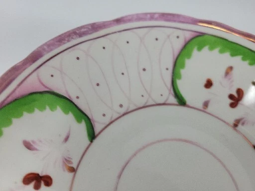 Antique Pearlware  Handpainted Cup & Saucer Pink, Green C. 1810 - Image 4 of 4