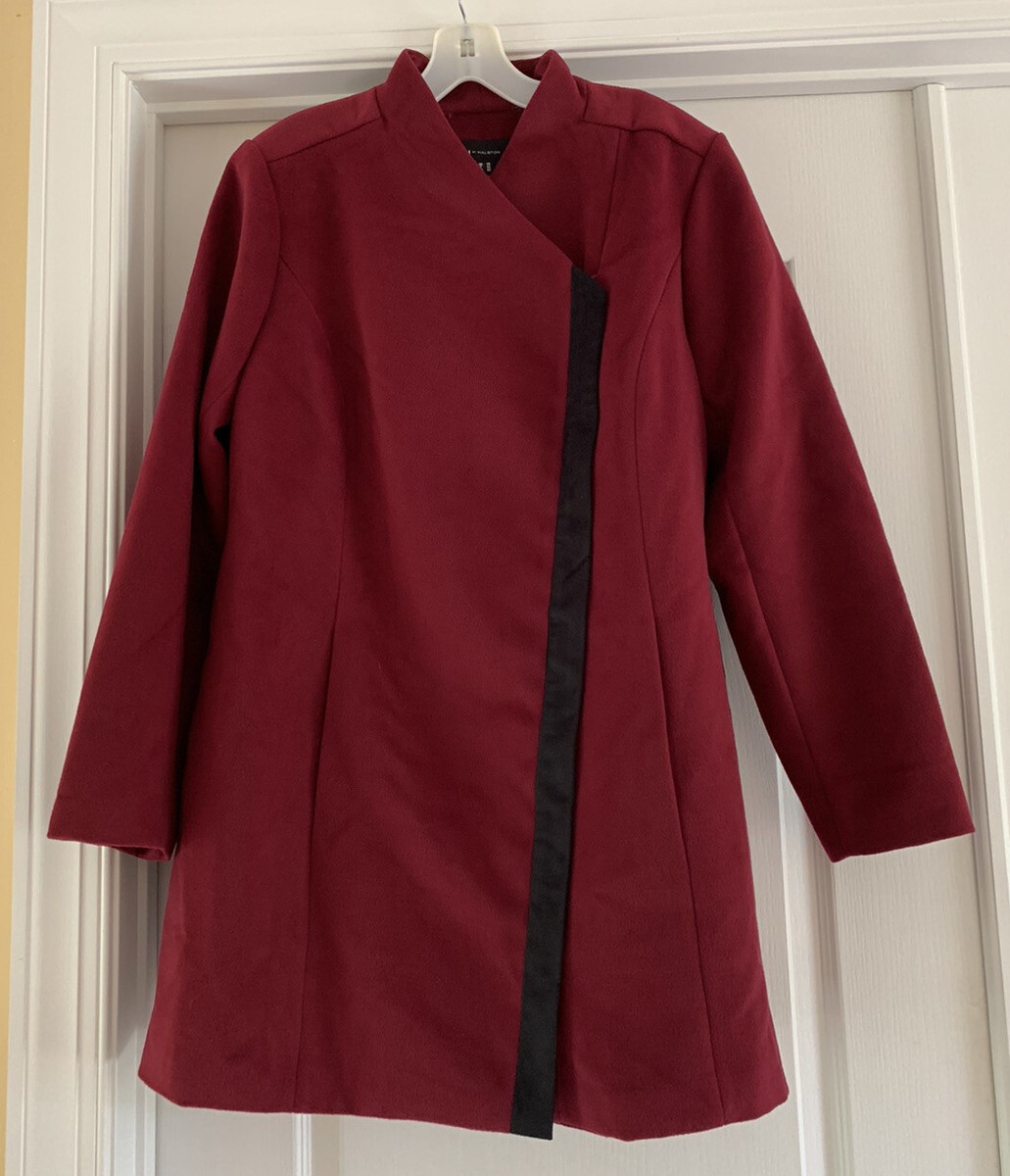 H by Halston Maroon Coat w/ Asymmetric Zip Up, Pockets, Size 16  NWOT