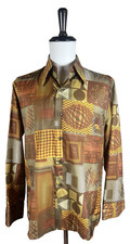 Psychedelic Op Art Disco Shirt   1970s Vintage Geometric Print   Spire   Men  s L