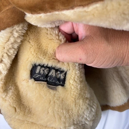 Vtg Ice Age Shearling Coat 70s Mens Medium Brown Suede Leather Rancher Jacket image 11