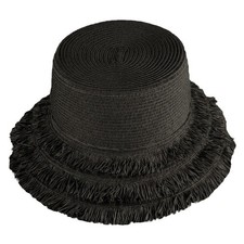 Panama Jack Women's Frayed Bucket Sun Hat - Woven Paper Braid Straw, 3" Brim