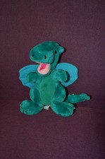 Vintage 1983 Dakin Green Teal Blue Green Dragon with Wings 10" Plush Z1