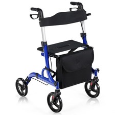 2 in 1 Lightweight Rollator Aluminum Transport Chair Folding Medical Walker