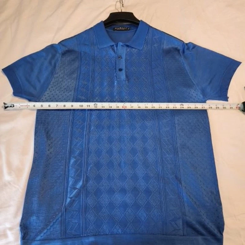 Vintage Pronti by PHITA XXL mens blue polo dress shirt short sleeve textured  - Image 4 of 4
