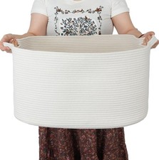 Large Rectangle Blankets Basket Living Room 22"x17"x12" Woven Cotton Rope Sto...