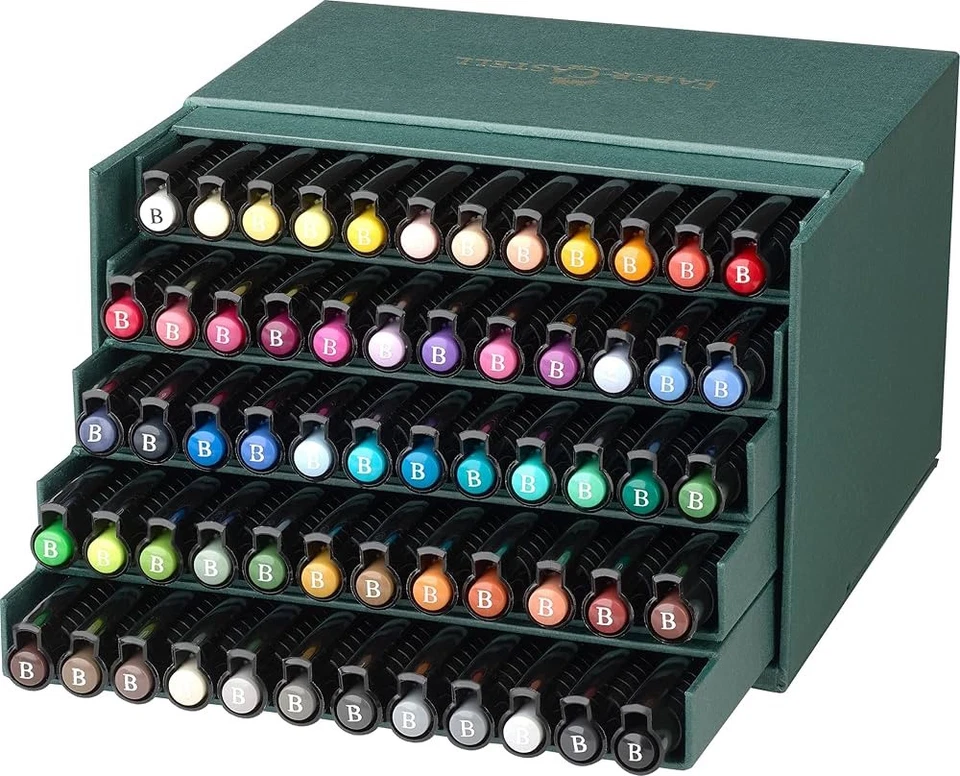 Paquete de 60 bolígrafos de pincel Faber-Castell gráficos Pitt Artist tinta India caja de regalo multicolor Foto 3 de 4