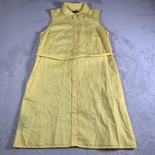 Tommy Hilfiger Dress Womens 8 Yellow Polka Dot Sleeveless Button Linen Blend NEW