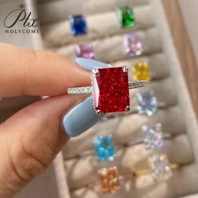 925 Silber Ring Pink/Red Zirkonia Crushed Ice Radiant Cut 4 Ct 5A Luxusmodell