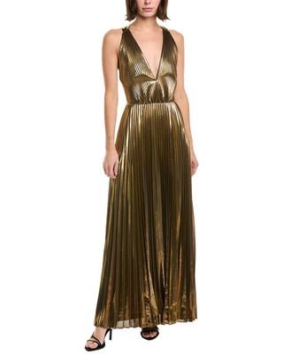 Milly Oria Pleated Lame Maxi Dress Women's