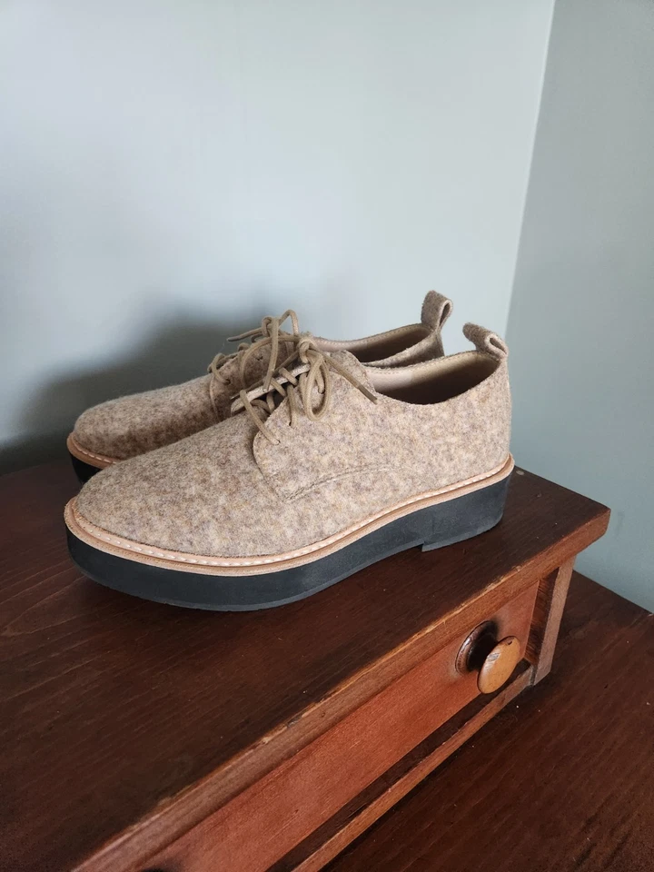 Zapatos Eileen Fisher Nims Plataforma Oxford Fieltro Bronceado Cebada Talla 6 Foto 3 de 4