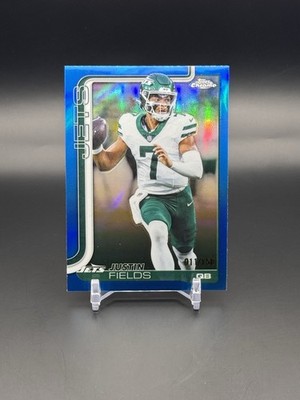 2025 Topps Chrome NFL Justin Fields True Blue Refractor /150 NEW YORK JETS