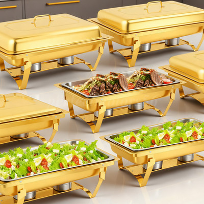 2/4/6 Food Warmer 316 Stainless Steel Buffet Set Food Pan Catering Chafer w/Lid