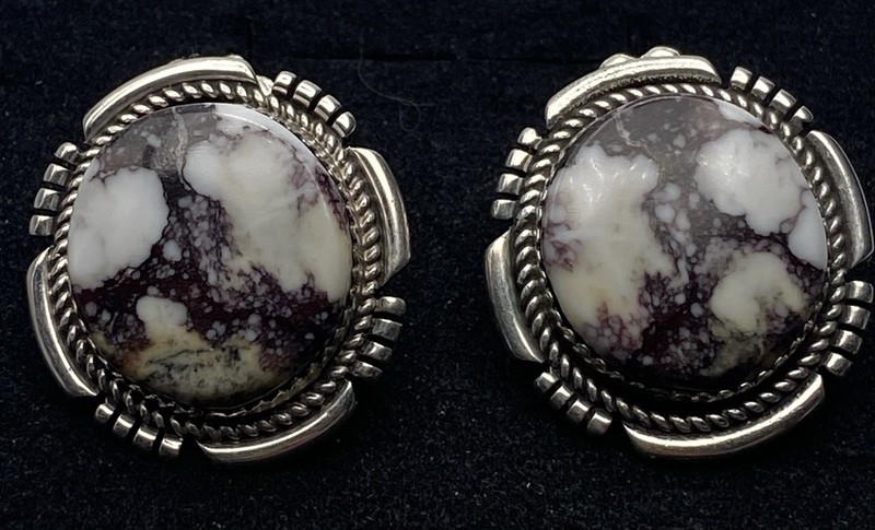 Large Handcrafted Navajo Sterling and Wild Horse Magnesite Stud Earrings