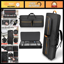 Padded 76-Key Keyboard Case with Wheels Straps - Rolling Gig Bag for Piano, Sy