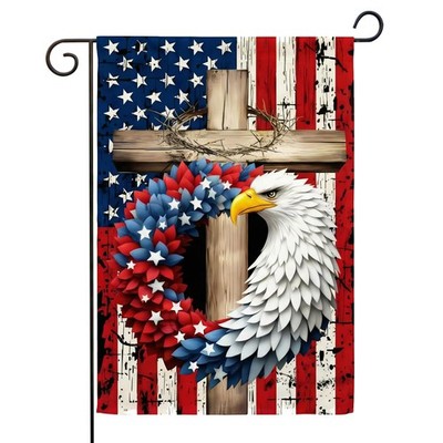 Patriotic Stars and Stripes Eagle Wreath Garden Flag 12x18 Inch, Double-Sided...