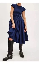 Free People Afternoon Elegance Midi Dress In Navy Blue Small New* KC819-820 862