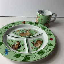 Lynn Chase Designs  Forest Friends  Child Divided Plate  Mug Set No Box