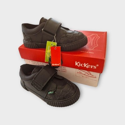 Jungen Kickers Tovni Twin schwarz Leder Schulschuhe-EU26/UK 8,5 Kleinkind neu im Karton