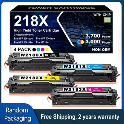 4 Pack 218X W2180X High Yield Toner With Chip for HP LaserJet Pro MFP 3301fdw