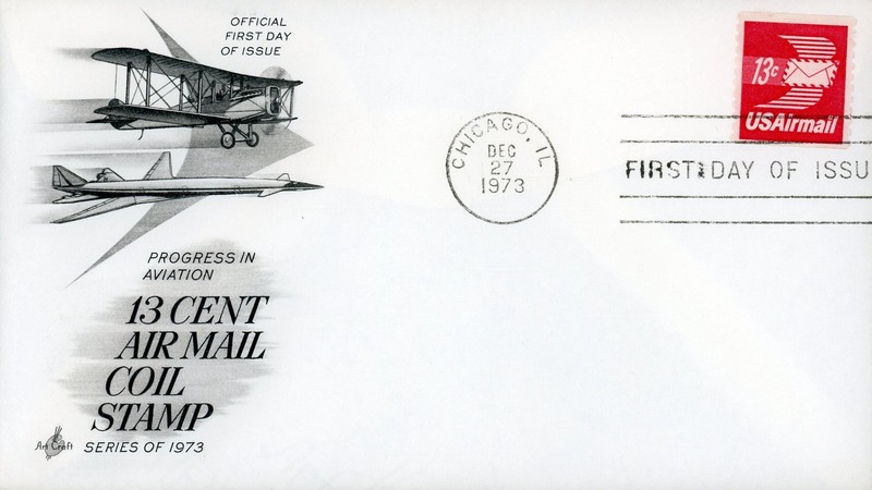 U.S. FIRST DAY COVER, 13 cent, Airmail Winged Letter Coil, Scott #C83