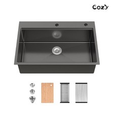 33" L Drop-In Single Bowl Stainless Steel Kitchen Workstation Sink with Colander