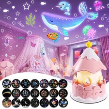 Galaxy Star Projector Nightlight - Dimmable 21 Films Carousel Lamp, Push Button