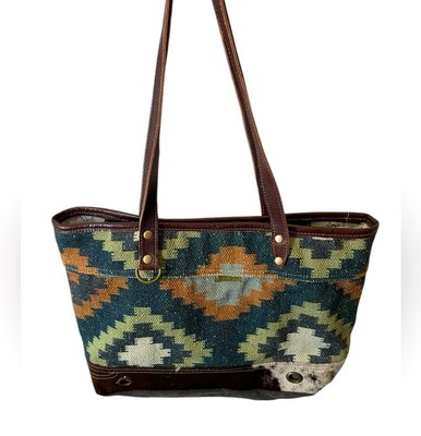 Myra Bag Go Trendy Leather & Canvas Aztec Pattern Women's Tote Bag