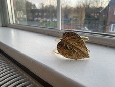 Gold Leaf Arm Cuff Bracelet, Ancient Greek Style, With Small Diamonds