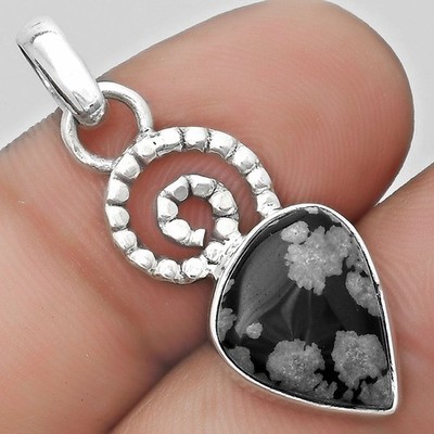 Spiral - Natural Snow Flake Obsidian 925 Sterling Silver Pendant Jewelry P-1650