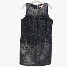 Michael Kors Women's Sz 10  Sleeveless Metallic Wool Blend Dress Black/Silver.