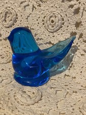 Vintage 1999 Blue Bird Of Happiness Leo Ward Signed Glass Bluebird Figurine