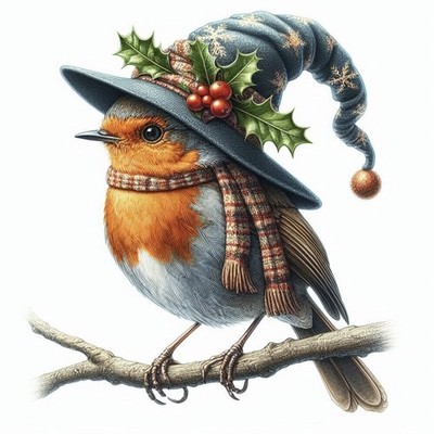 Weihnachtskarte Rotkehlchen Zauberer zugunsten pensionierter Windhunde 