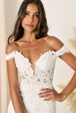 Precious Romance Embroidered Wedding Mermaid Maxi Dress With Train