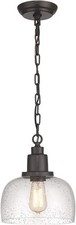Dark Bronze Round Seeded Glass Shade 9.3in Pendant Light Fixture 1pc
