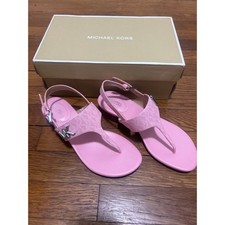 Michael Kors Monogram Pink T-Strap Flat Sandals NWT 6.5