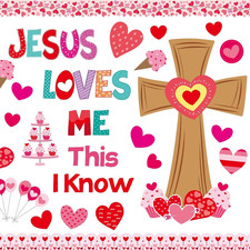 Christian Valentine's Day Bulletin Board Set with Heart and Cross Cutouts