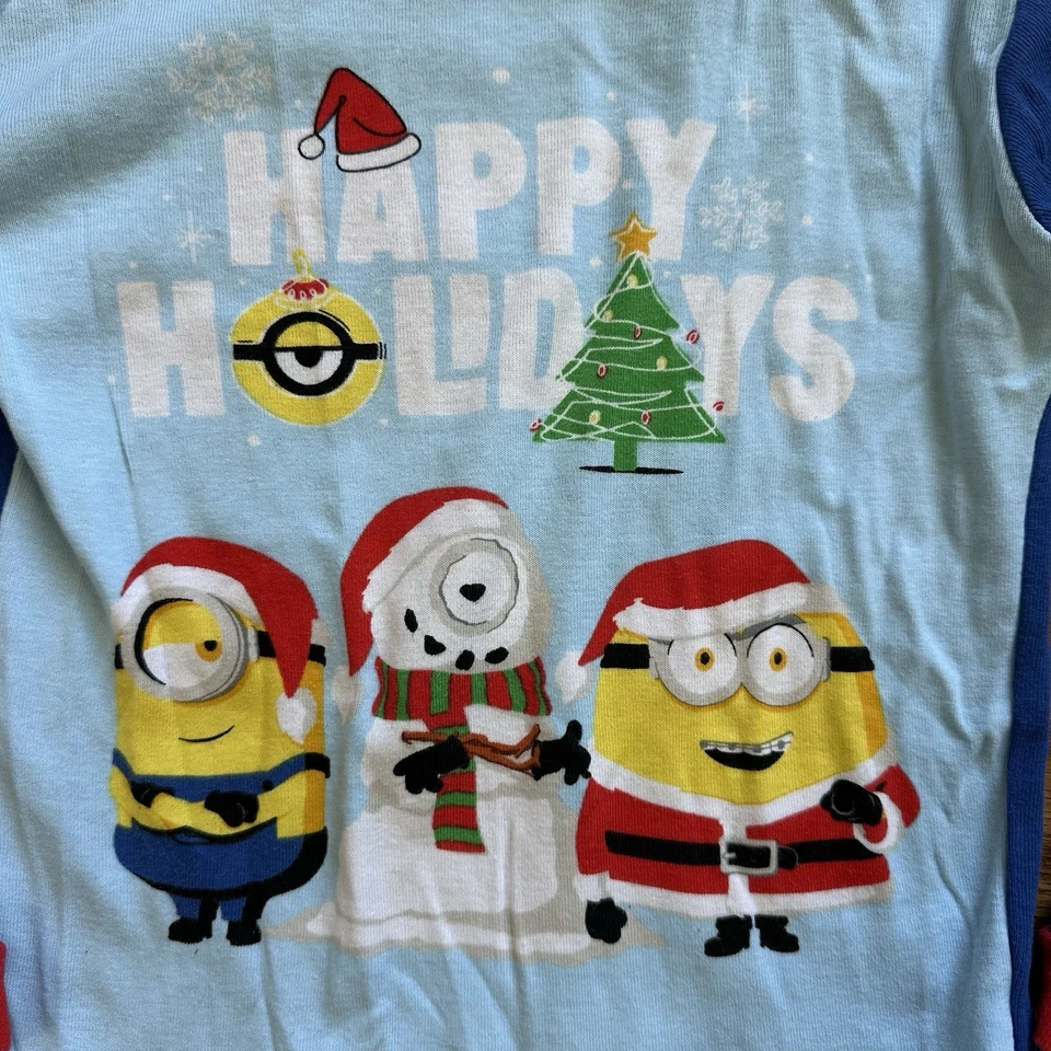 Conjunto de 4 pijamas de Navidad de algodón manga larga Minions talla 8 8A ¡USADO EN EXCELENTE ESTADO! Foto 3 de 4