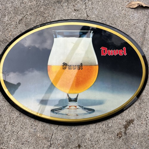 Vintage Duvel Belgain Ale Beer Sign 13x9 Oval Plastic Rob Otten Brussels - Picture 1 of 5