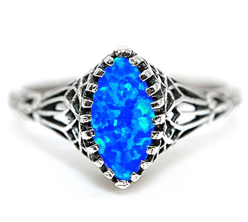  Blue Fire Opal 925 Sterling Silver Filigree Ring Sz 6 PC12-5
