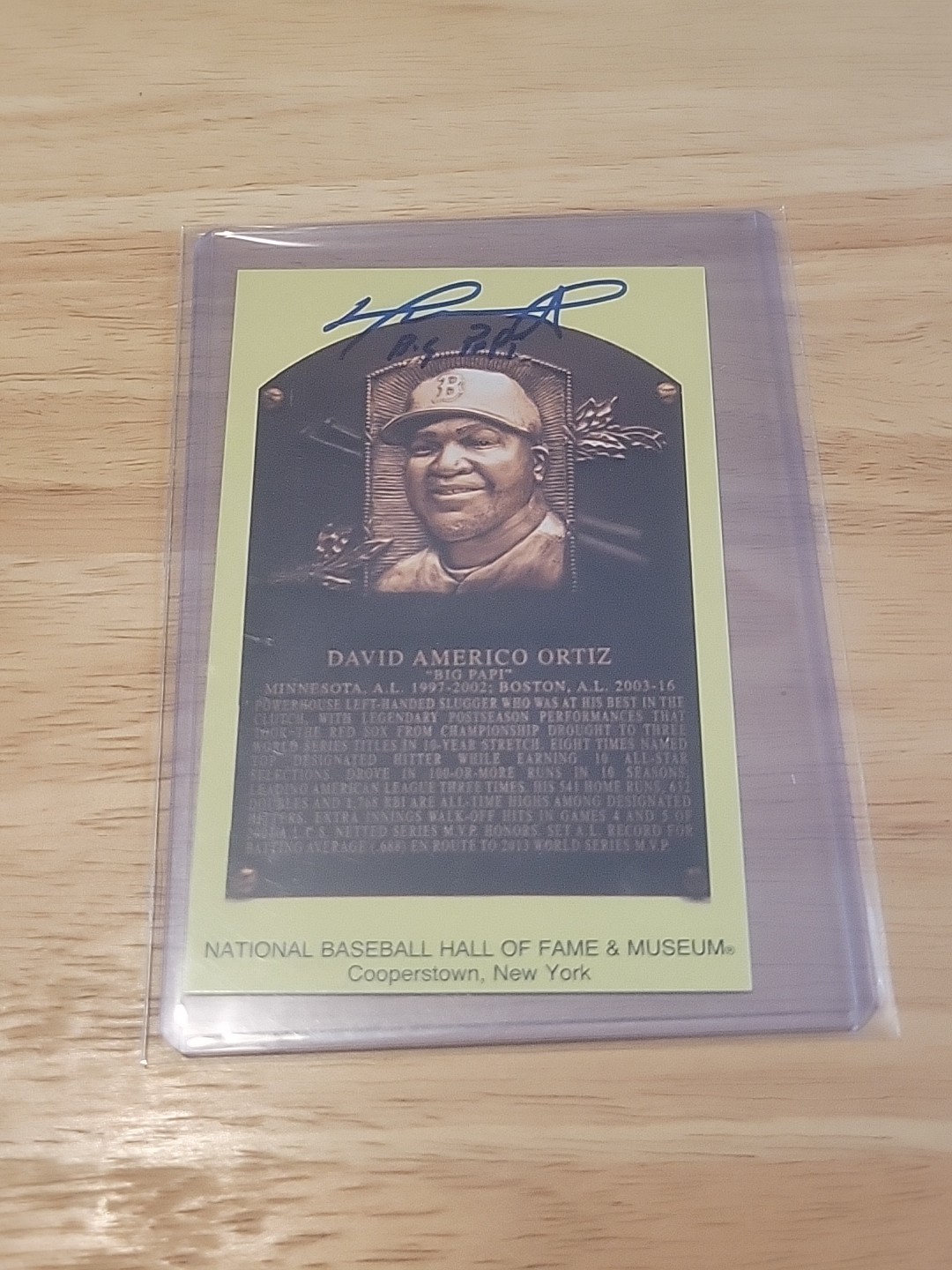 David Ortiz Autographed Signed HOF Plaque Postcard Yellow RARE "Big Papi" Ins JSA 