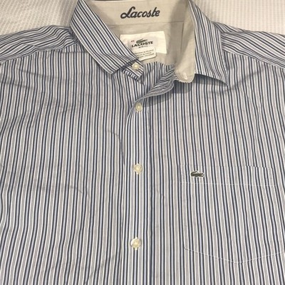 Lacoste Alligator Dress Shirt Blue Striped Long Sleeve Button Up Men Size 45 XL